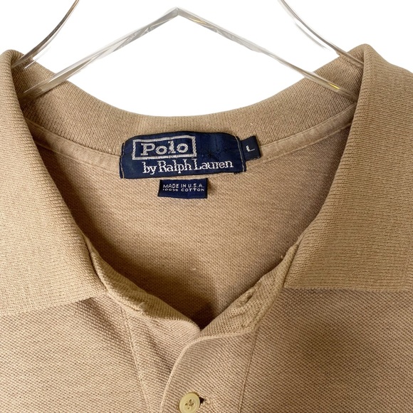 Polo Ralph Lauren Polo Shirt Tan Pony Classic Preppy Golf Country Club Large - Picture 6 of 9